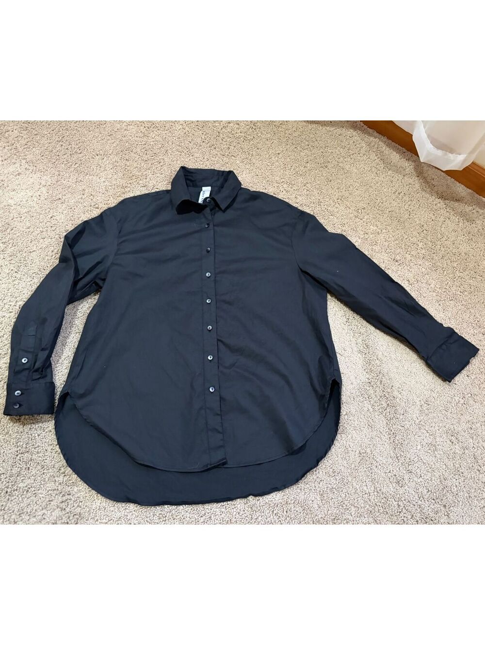 Mother Oxford Women’s Oversized Button Down Shirt Black Cotton SZ 2 will fit M/L